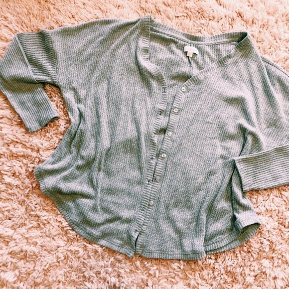 Colsie Gray Waffle Button-Up, Open Cardigan - Picture 1 of 12